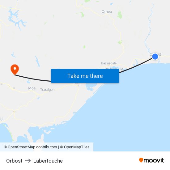 Orbost to Labertouche map