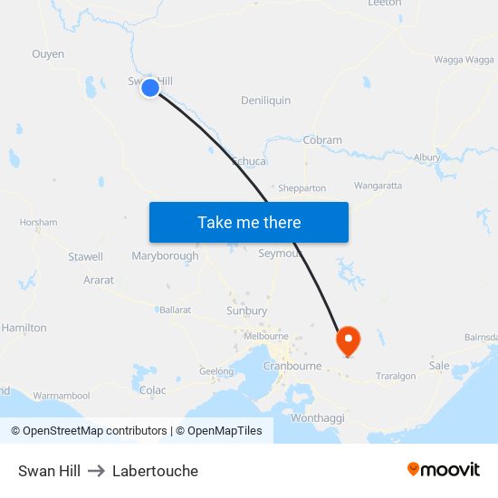 Swan Hill to Labertouche map