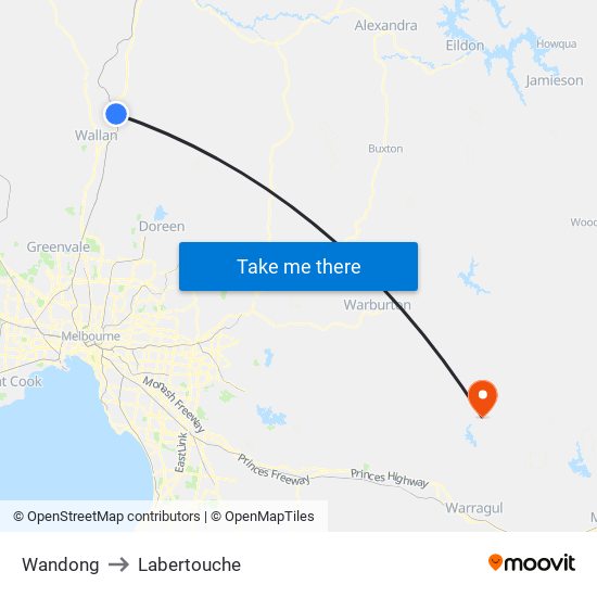 Wandong to Labertouche map