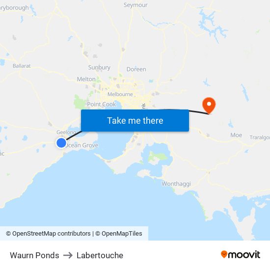 Waurn Ponds to Labertouche map