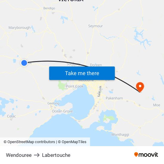 Wendouree to Labertouche map