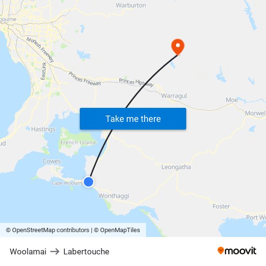 Woolamai to Labertouche map