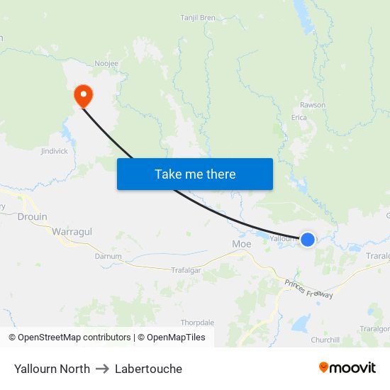 Yallourn North to Labertouche map