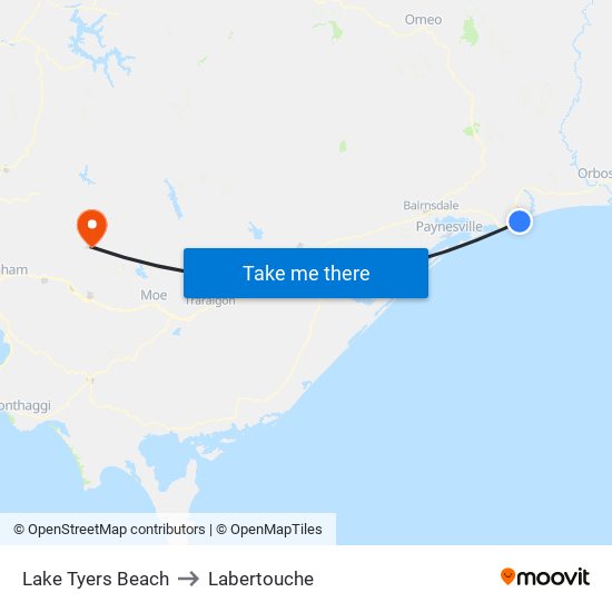 Lake Tyers Beach to Labertouche map