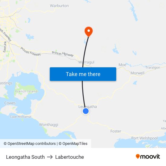 Leongatha South to Labertouche map