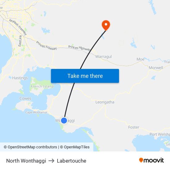 North Wonthaggi to Labertouche map