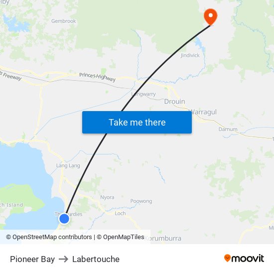 Pioneer Bay to Labertouche map