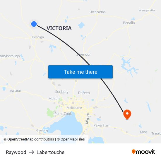 Raywood to Labertouche map