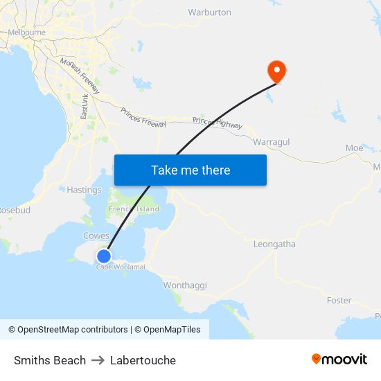 Smiths Beach to Labertouche map