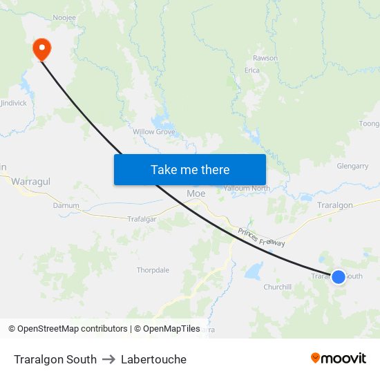 Traralgon South to Labertouche map