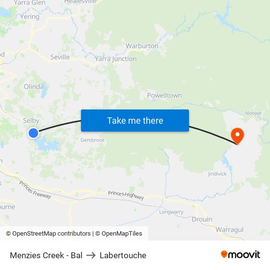 Menzies Creek - Bal to Labertouche map