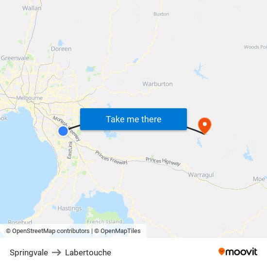 Springvale to Labertouche map