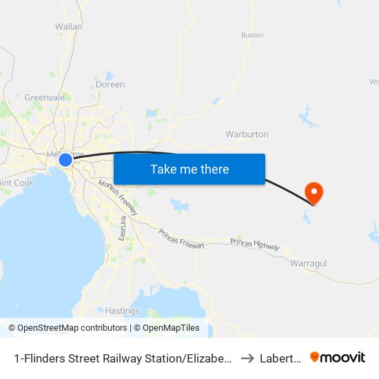 1-Flinders Street Railway Station/Elizabeth St (Melbourne City) to Labertouche map