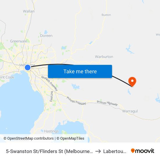 5-Swanston St/Flinders St (Melbourne City) to Labertouche map