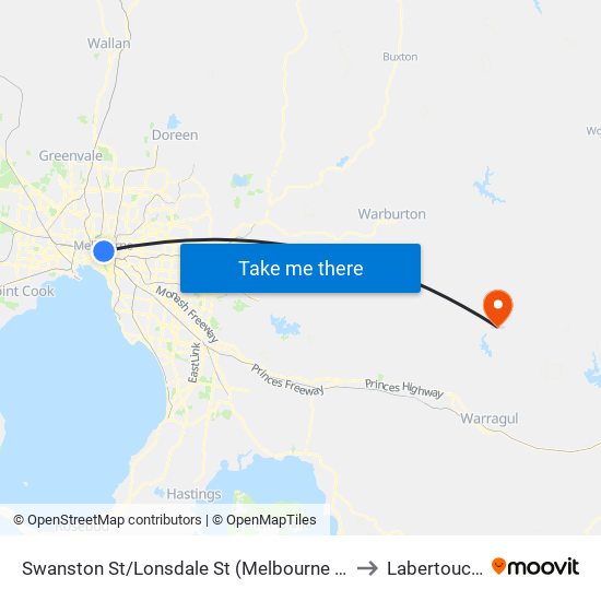 Swanston St/Lonsdale St (Melbourne City) to Labertouche map