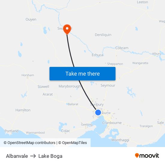 Albanvale to Lake Boga map