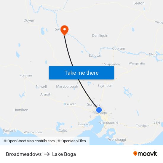 Broadmeadows to Lake Boga map