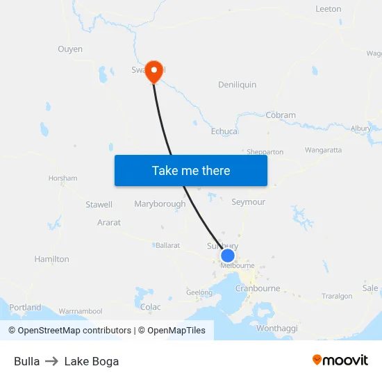 Bulla to Lake Boga map