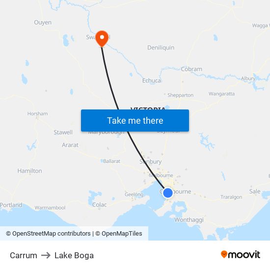 Carrum to Lake Boga map