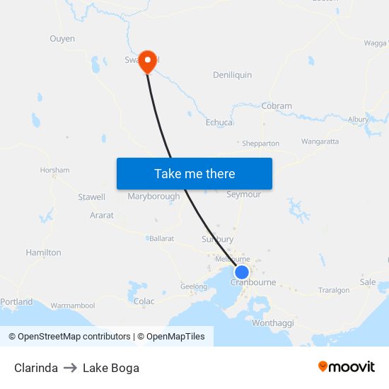 Clarinda to Lake Boga map