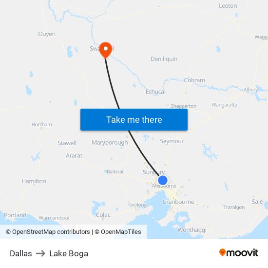 Dallas to Lake Boga map