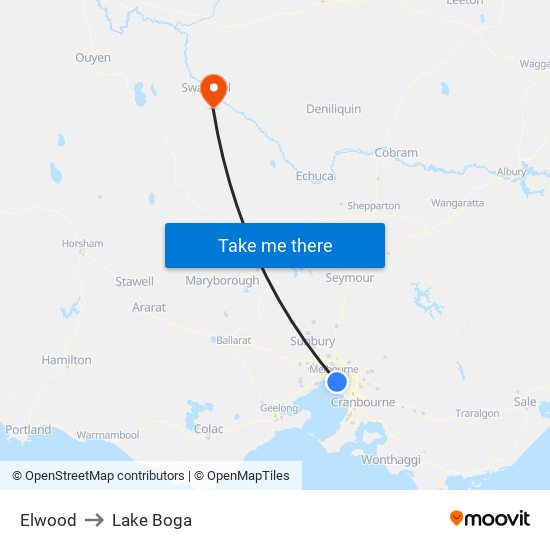 Elwood to Lake Boga map