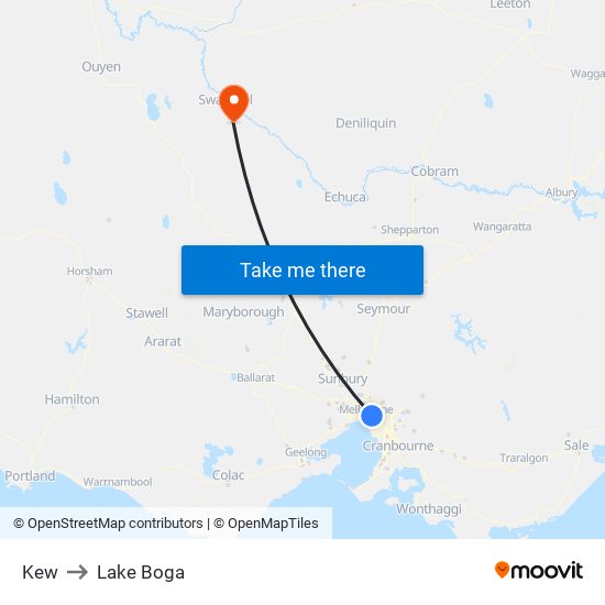 Kew to Lake Boga map