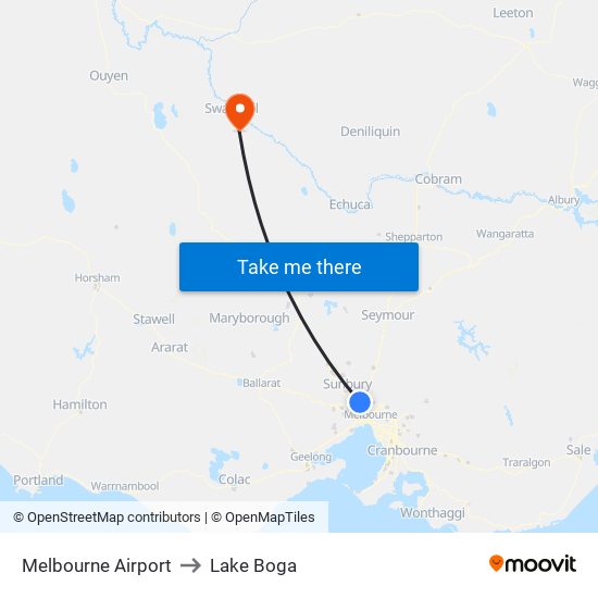 Melbourne Airport to Lake Boga map