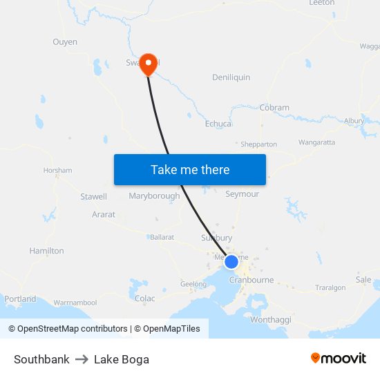 Southbank to Lake Boga map