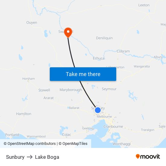 Sunbury to Lake Boga map