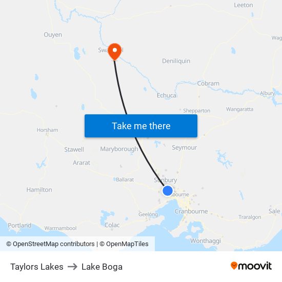 Taylors Lakes to Lake Boga map