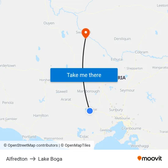 Alfredton to Lake Boga map