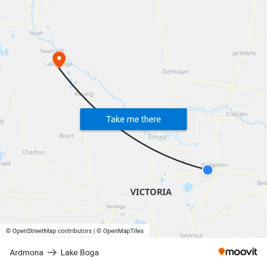 Ardmona to Lake Boga map