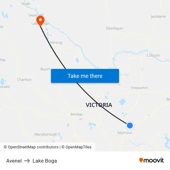 Avenel to Lake Boga map