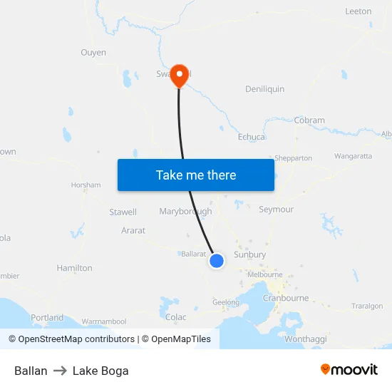 Ballan to Lake Boga map