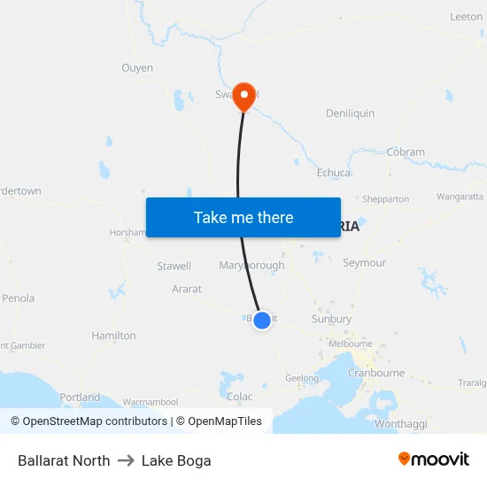 Ballarat North to Lake Boga map