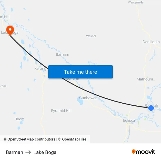 Barmah to Lake Boga map