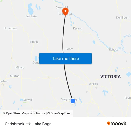 Carisbrook to Lake Boga map