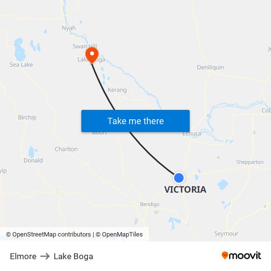 Elmore to Lake Boga map