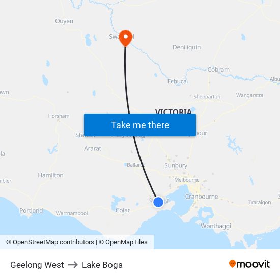 Geelong West to Lake Boga map