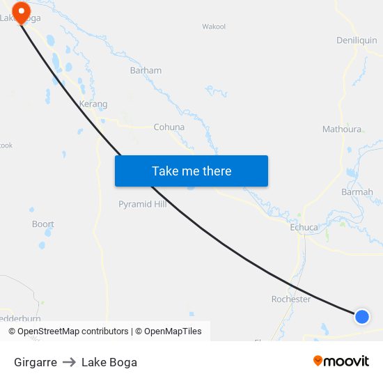 Girgarre to Lake Boga map