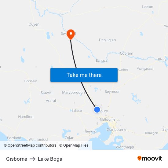 Gisborne to Lake Boga map