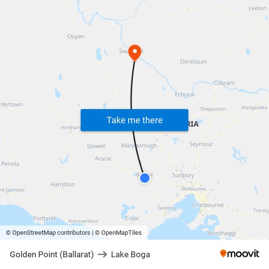 Golden Point (Ballarat) to Lake Boga map