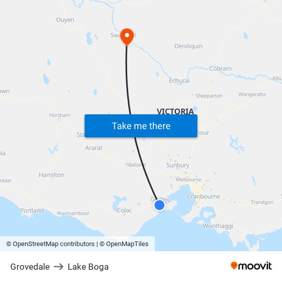 Grovedale to Lake Boga map