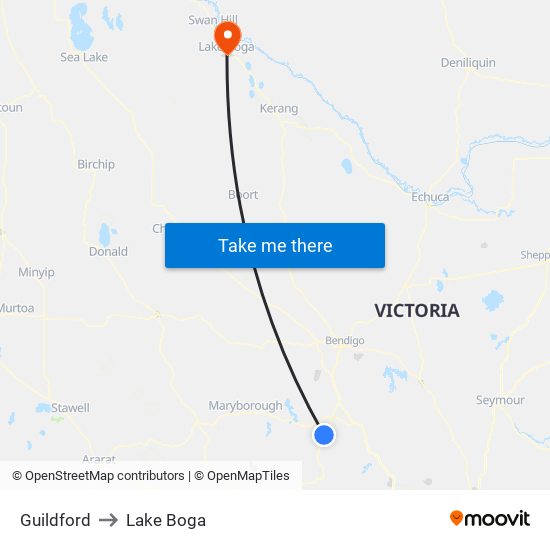 Guildford to Lake Boga map