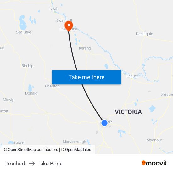 Ironbark to Lake Boga map