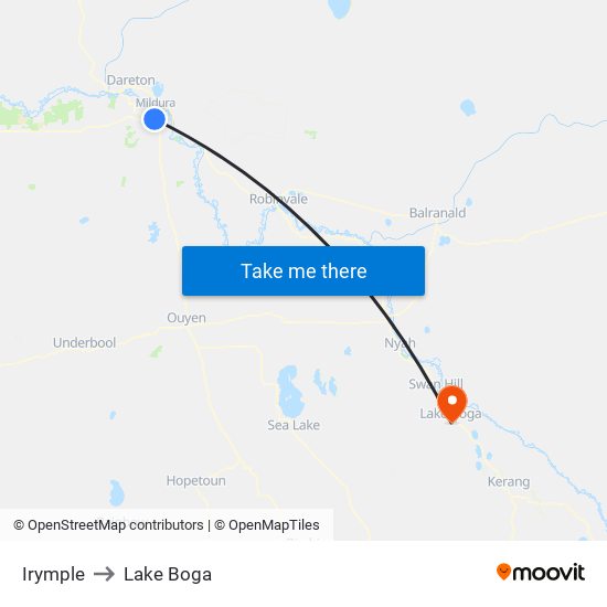 Irymple to Lake Boga map