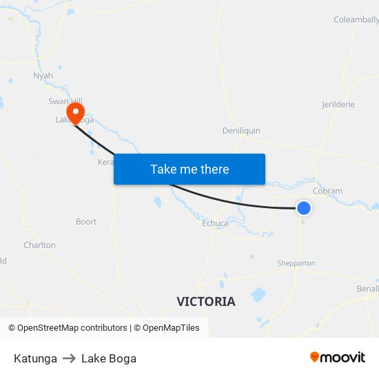 Katunga to Lake Boga map