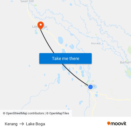 Kerang to Lake Boga map