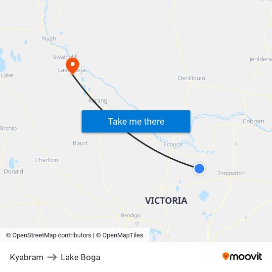 Kyabram to Lake Boga map